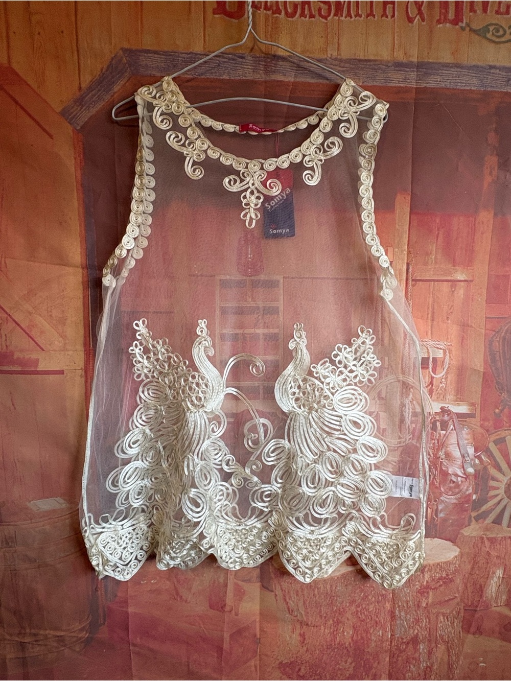 Vintage Sheer Embroidered Tunic in Cream